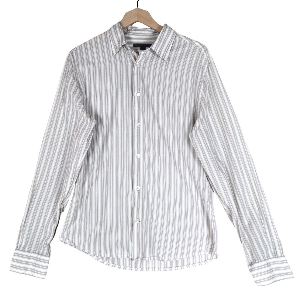 John Varvatos Striped Button Down Shirt Size M Gray White Modern Slim Fit